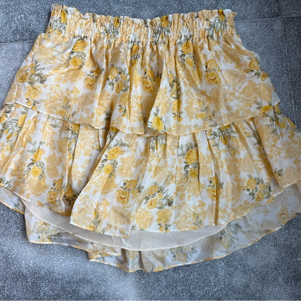 NWT LoveShackFancy Chic Floral Tiered Mini Skirt in Yellow